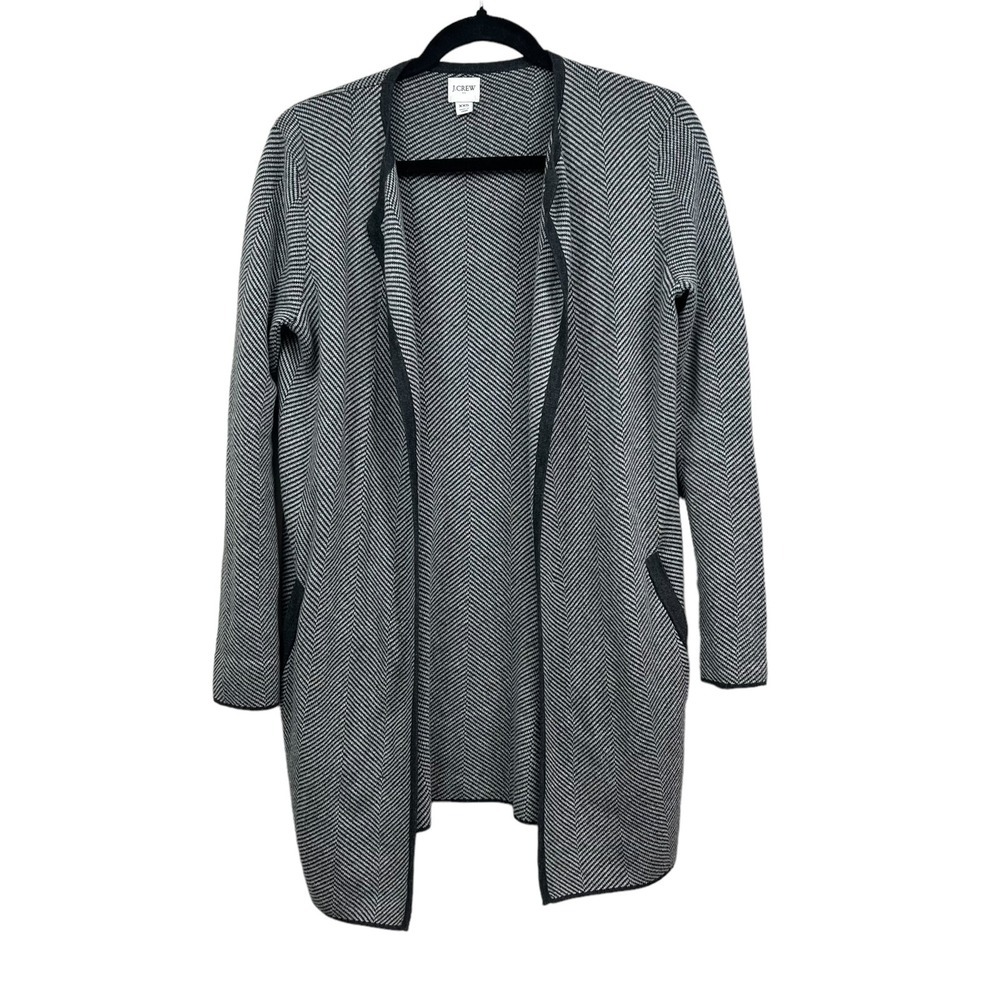 J. Crew Womens Cardigan Sweater Open Front Side Pockets Chevron Gray Size XXS*